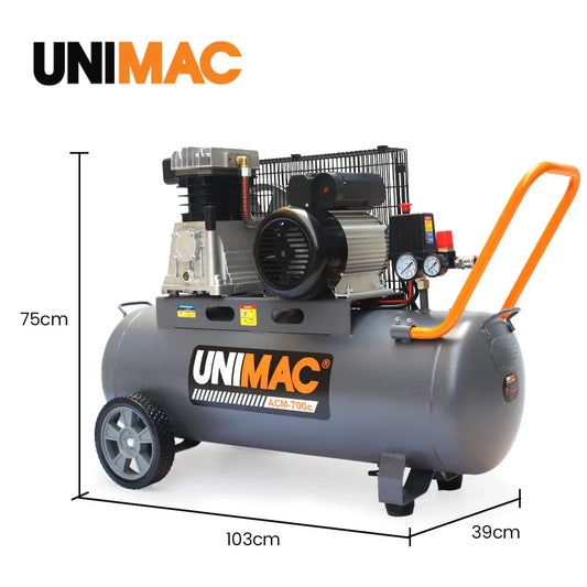 Unimac 70L 2.2kW Commercial Air Compressor, 280L/min 116PSI, Brushless Motor, Certified Tank, Long Service Life - Mekamart Australia