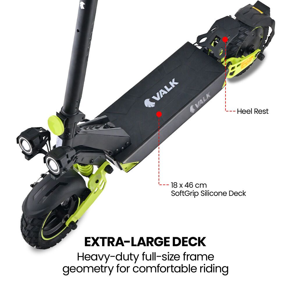VALK Ego 8 Electric Scooter, 45km/h Max, AU Compliant, 48V 13Ah, Up to 55km Range, eScooter for Adults, Foldable, Off Road, Black/Green