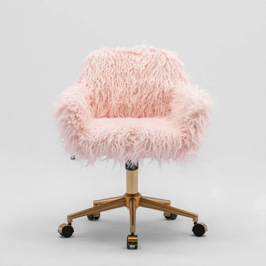 Fluffy Office Chair Faux Fur Modern Swivel Desk Chair for Women And Girls-Pink - Mekamart Australia