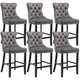 6X Velvet Bar Stools with Studs Trim Wooden Legs Tufted Dining Chairs Kitchen - Mekamart Australia