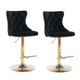 2x Height Adjustable Swivel Bar Stool Velvet Studs Barstool with Footrest and Golden Base- Black - Mekamart Australia
