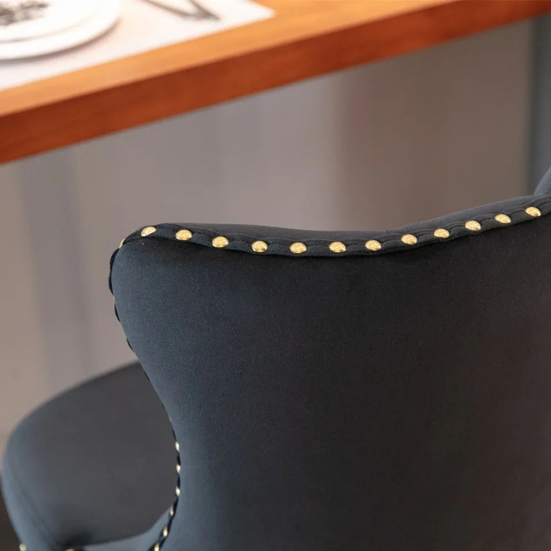 2x Height Adjustable Swivel Bar Stool Velvet Studs Barstool with Footrest and Golden Base- Black - Mekamart Australia