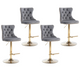 4x Height Adjustable Swivel Bar Stool Velvet Studs Barstool with Footrest and Golden Base- Grey - Mekamart Australia