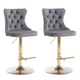 2x Height Adjustable Swivel Bar Stool Velvet Studs Barstool with Footrest and Golden Base- Grey - Mekamart Australia
