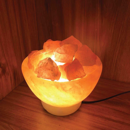 12V 12W Fire Bowl Himalayan Pink Salt Lamp Carved Rock Crystal Light Bulb On/Off - Mekamart Australia