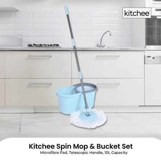 Kitchee Spin Mop & Bucket Set ā Microfibre Pad, Telescopic Handle, 10L Capacity