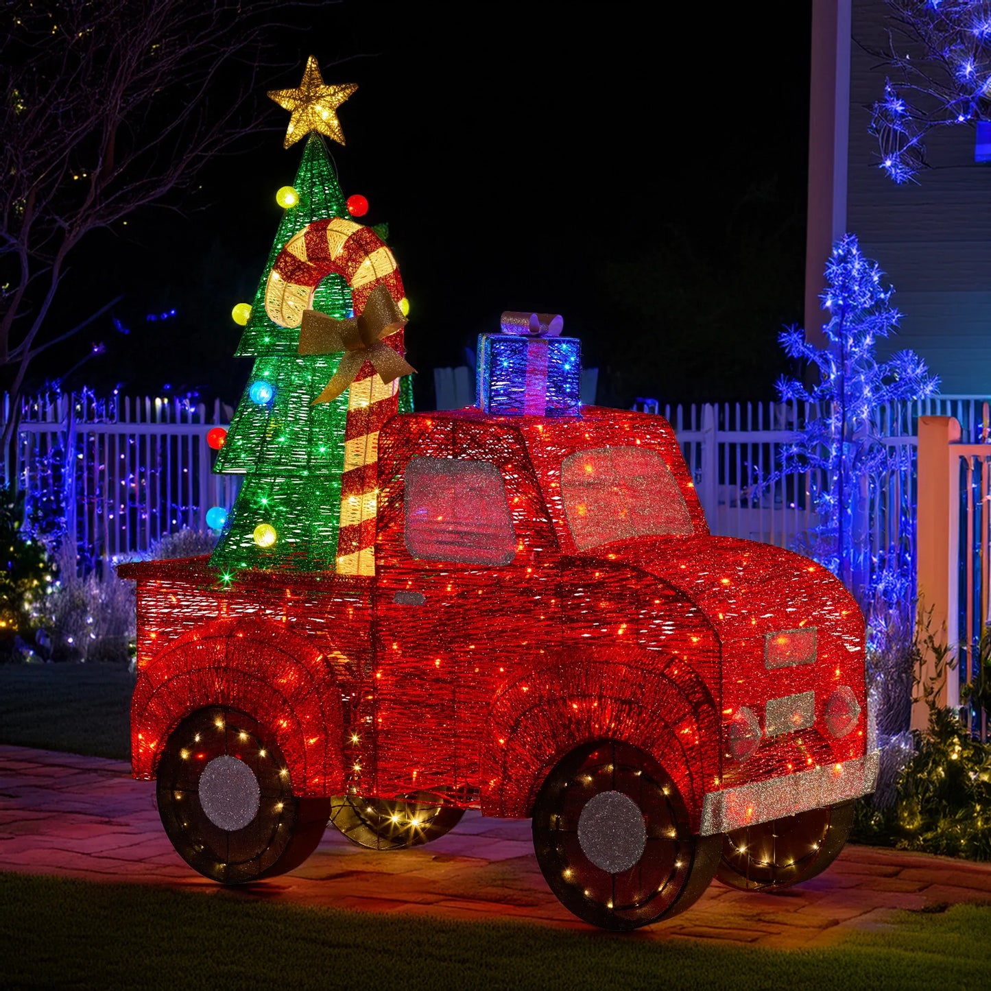 Christabelle 1.4m Christmas Tree Truck Indoor Outdoor Display Decoration LED Lights Front Yard Lawn Statue Ornament - Mekamart Australia