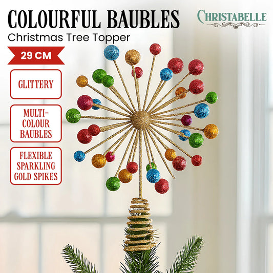 Christabelle Christmas Tree Topper Glittery Baubles Gold Decoration Ornaments - Mekamart Australia