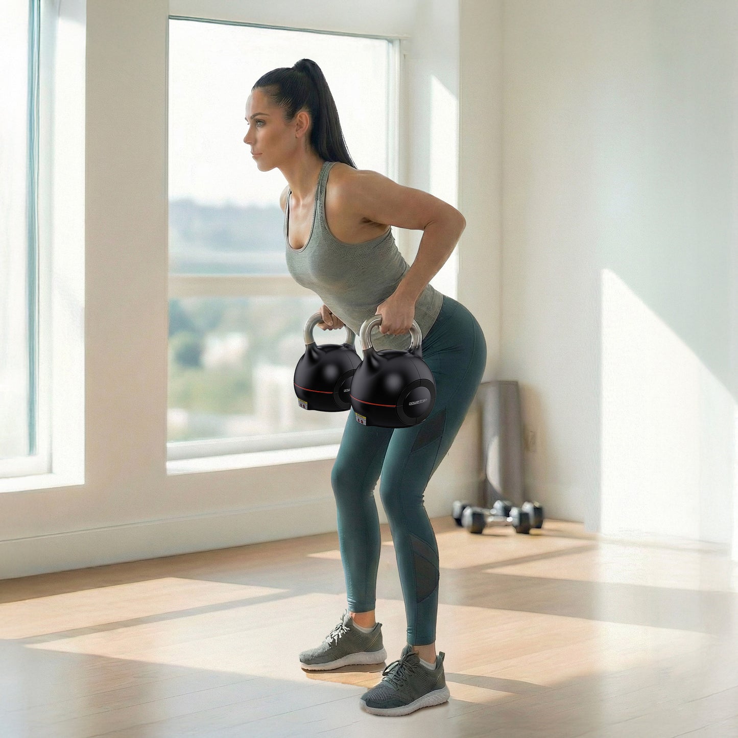 Powertrain 2x 20kg Adjustable Kettlebell One Hand Adjustment Weight Set