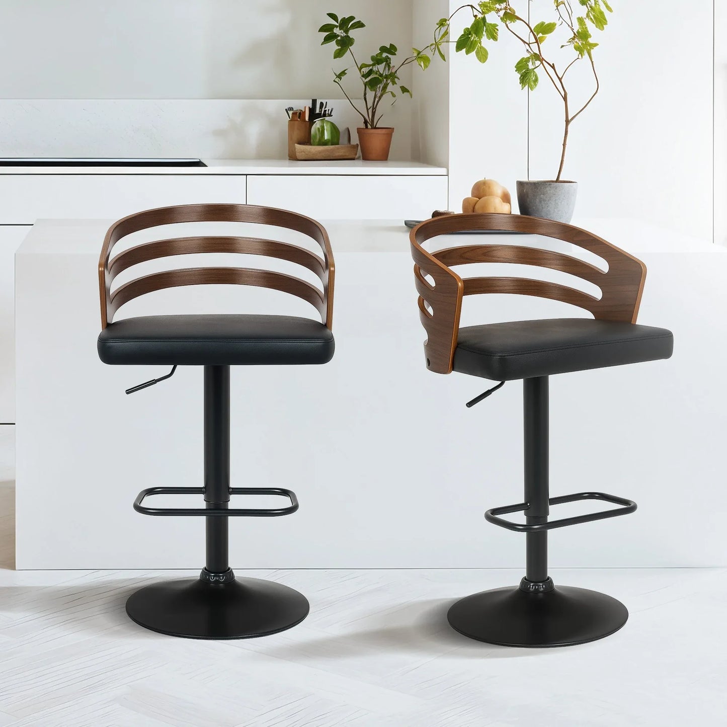 Sarantino Set Of 2 Bentwood Walnut Barstool Adjustable Height Swivel Footrest - Mekamart Australia