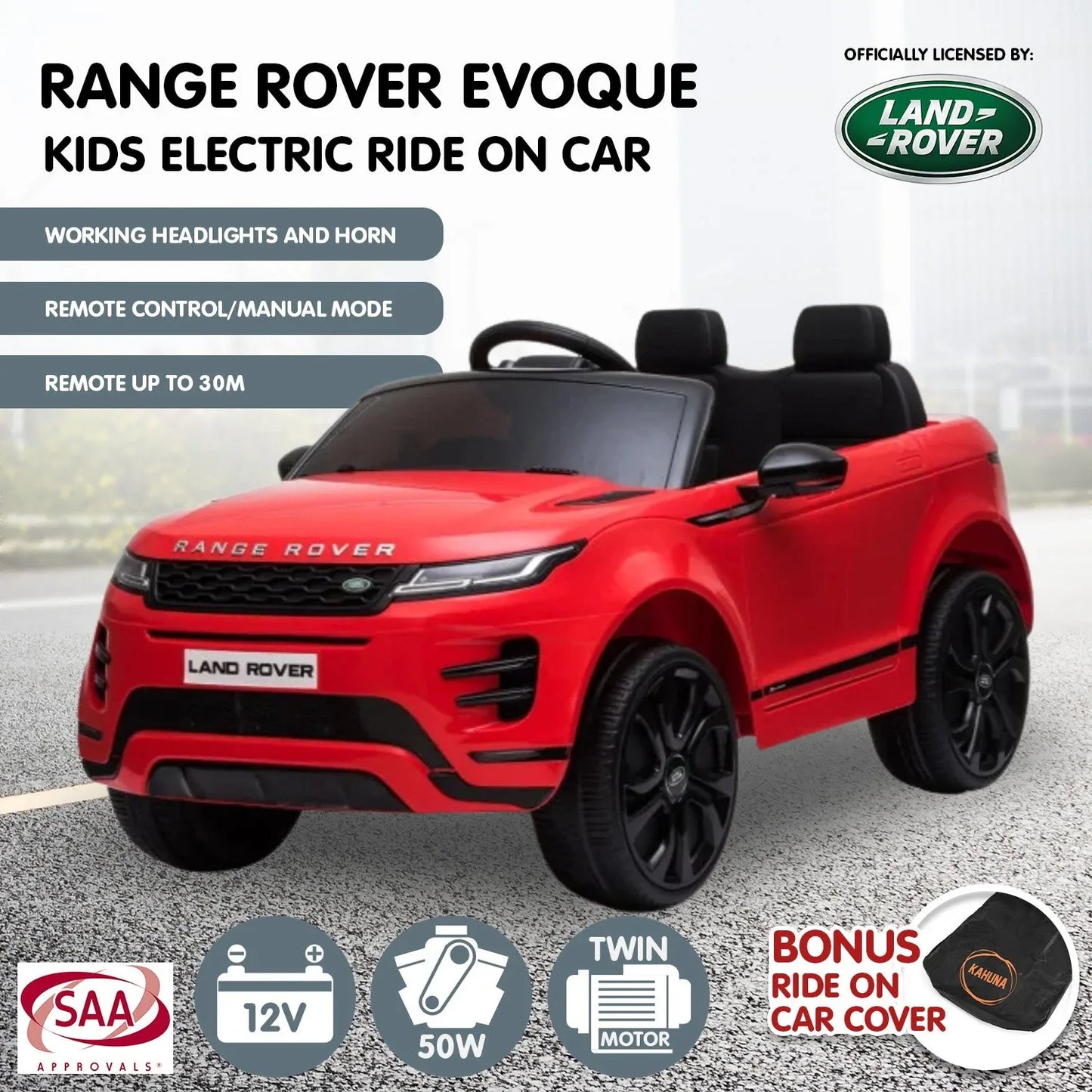 Kahuna Land Rover Licensed Kids Electric Ride On Car Remote Control - Red - Mekamart Australia
