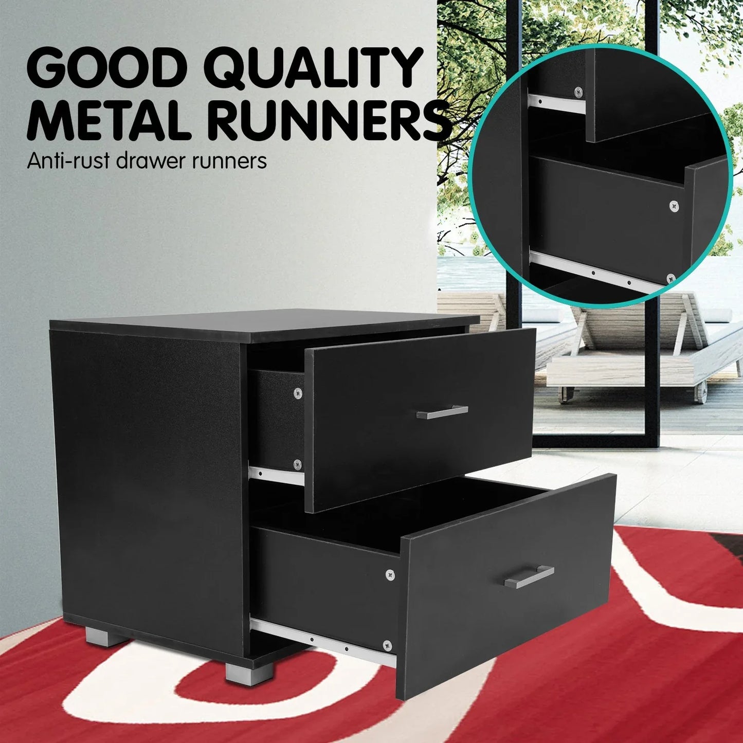 Sarantino Bedside Table Cabinet Storage Chest 2 Drawers Lamp Side Nightstand - Black - Mekamart Australia