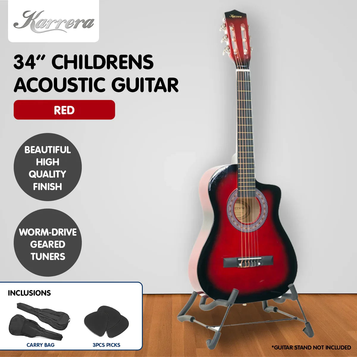 Karrera Childrens Acoustic Guitar Kids - Red - Mekamart Australia