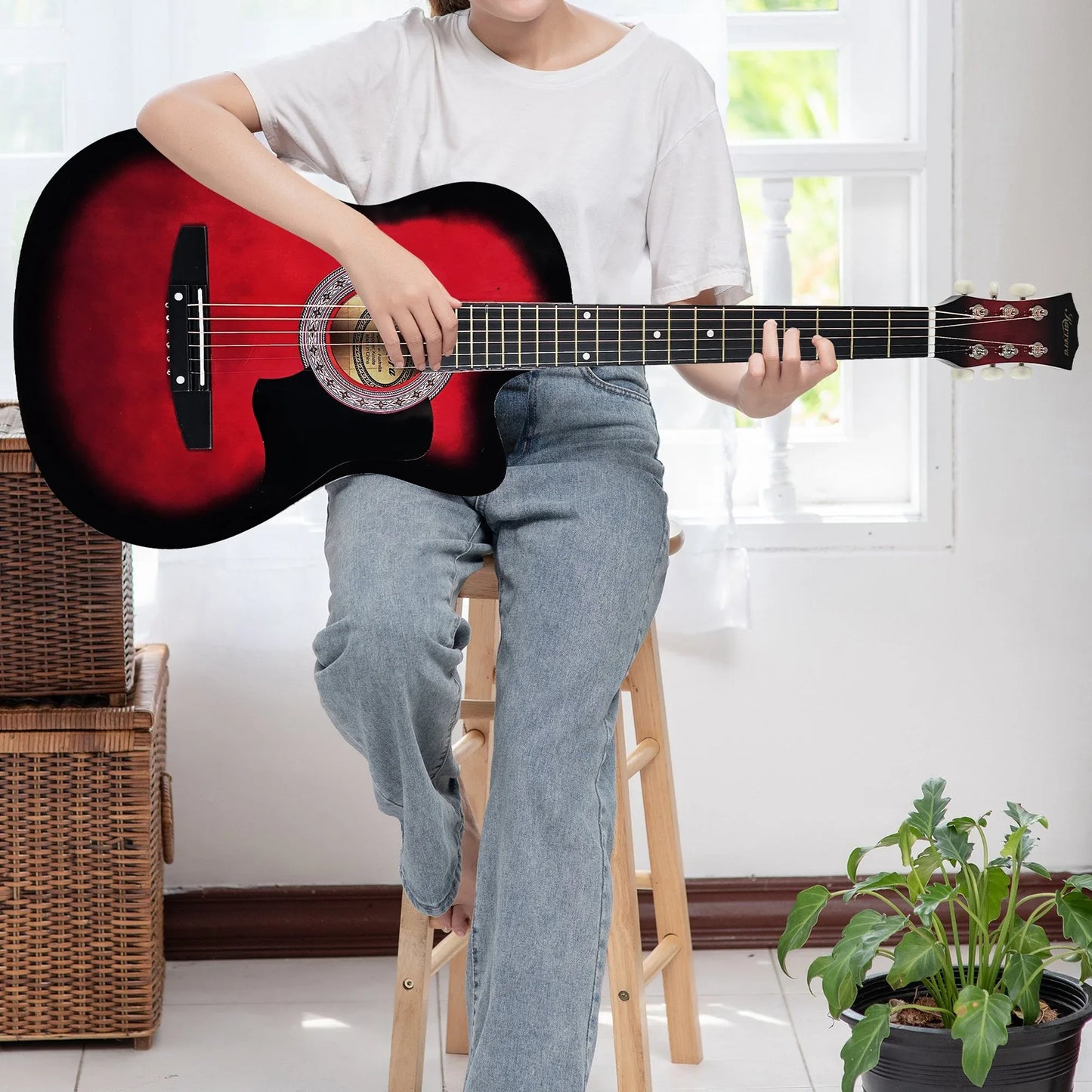 Karrera 38in Pro Cutaway Acoustic Guitar with guitar bag - Red Burst - Mekamart Australia