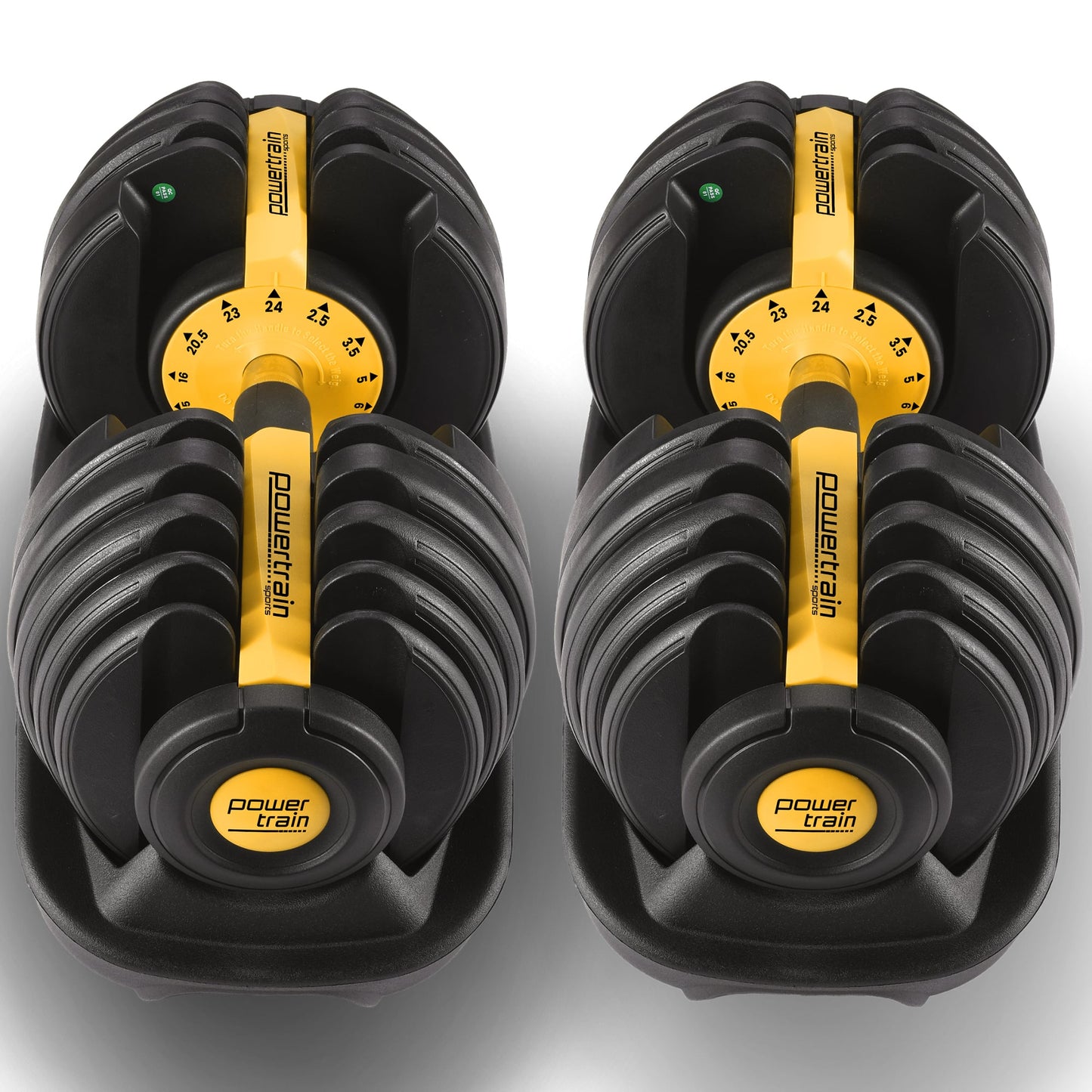 Powertrain 48KG Adjustable Dumbbell Set With Stand - Gold