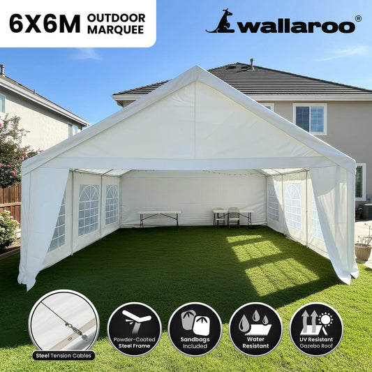Wallaroo 6x6m Outdoor Event Marquee Gazebo Party Wedding Tent - White - Mekamart Australia