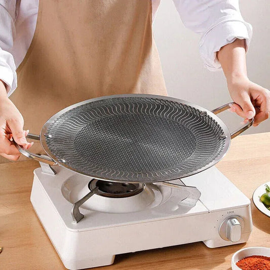 Honeycomb Non-Stick Grill Skewer Plate, 316 Stainless Steel, Portable Barbecue Grill with Handle, Universal Induction Cooktop Compatible, Round Shape, Outdoor Camping BBQ Accessory - Mekamart Australia