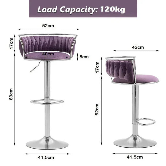SERENITà Silver Swivel Upholstered Velvet Adjustable Height Counter Stool with Metal Frame Voilet (Set of 2) - Mekamart Australia