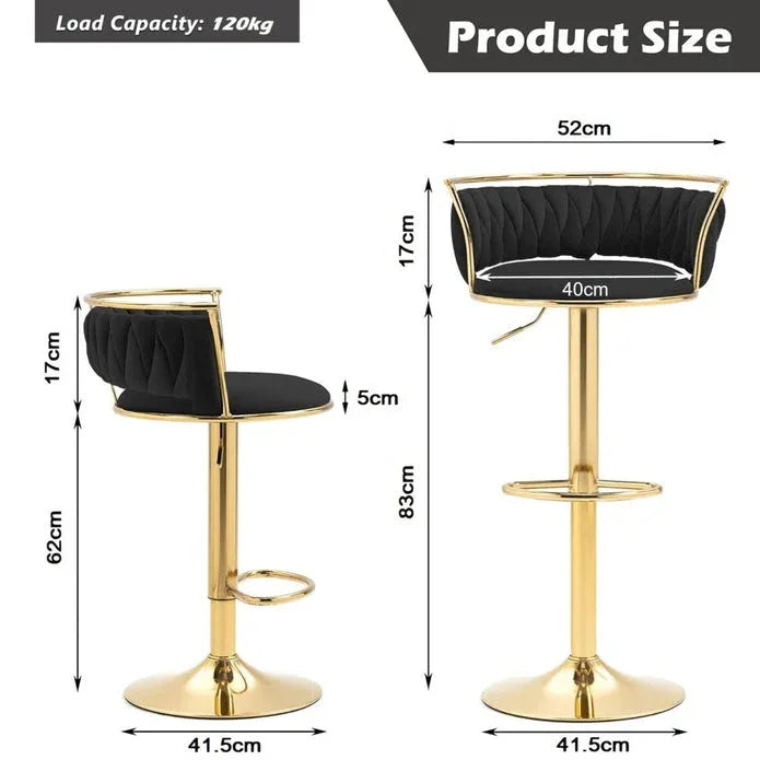 SERENITà Golden Swivel Upholstered Velvet Adjustable Height Counter Stool with Metal Frame Black (Set of 2) - Mekamart Australia