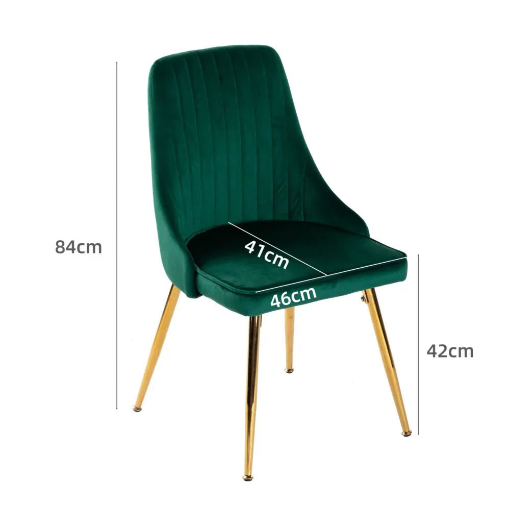 Viva Forever Set of 2 Green Velvet Dining Chairs-Art Deco Design with Gold Metal Legs - Mekamart Australia