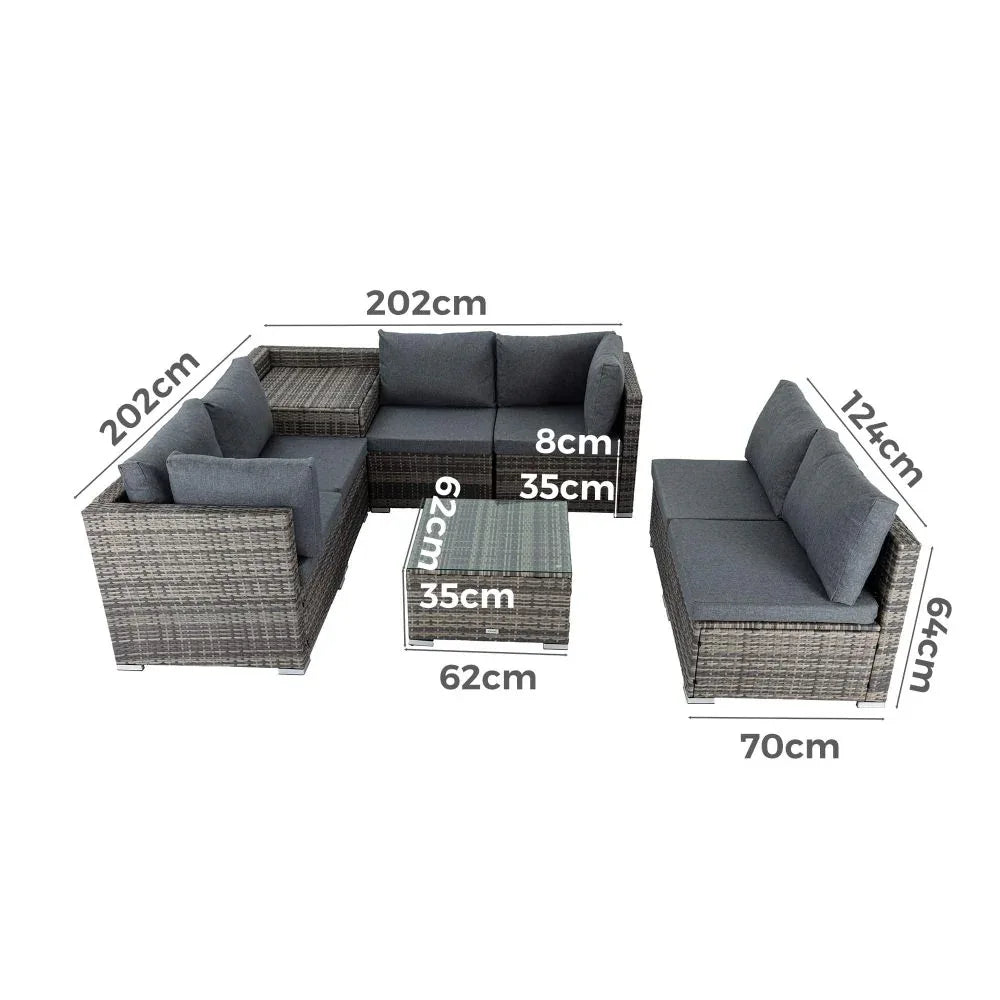 8PCS Outdoor Furniture Modular Lounge Sofa Lizard-Grey - Mekamart Australia