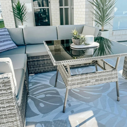 8PC Outdoor Dining Set Wicker Table & Chairs-Grey - Mekamart Australia