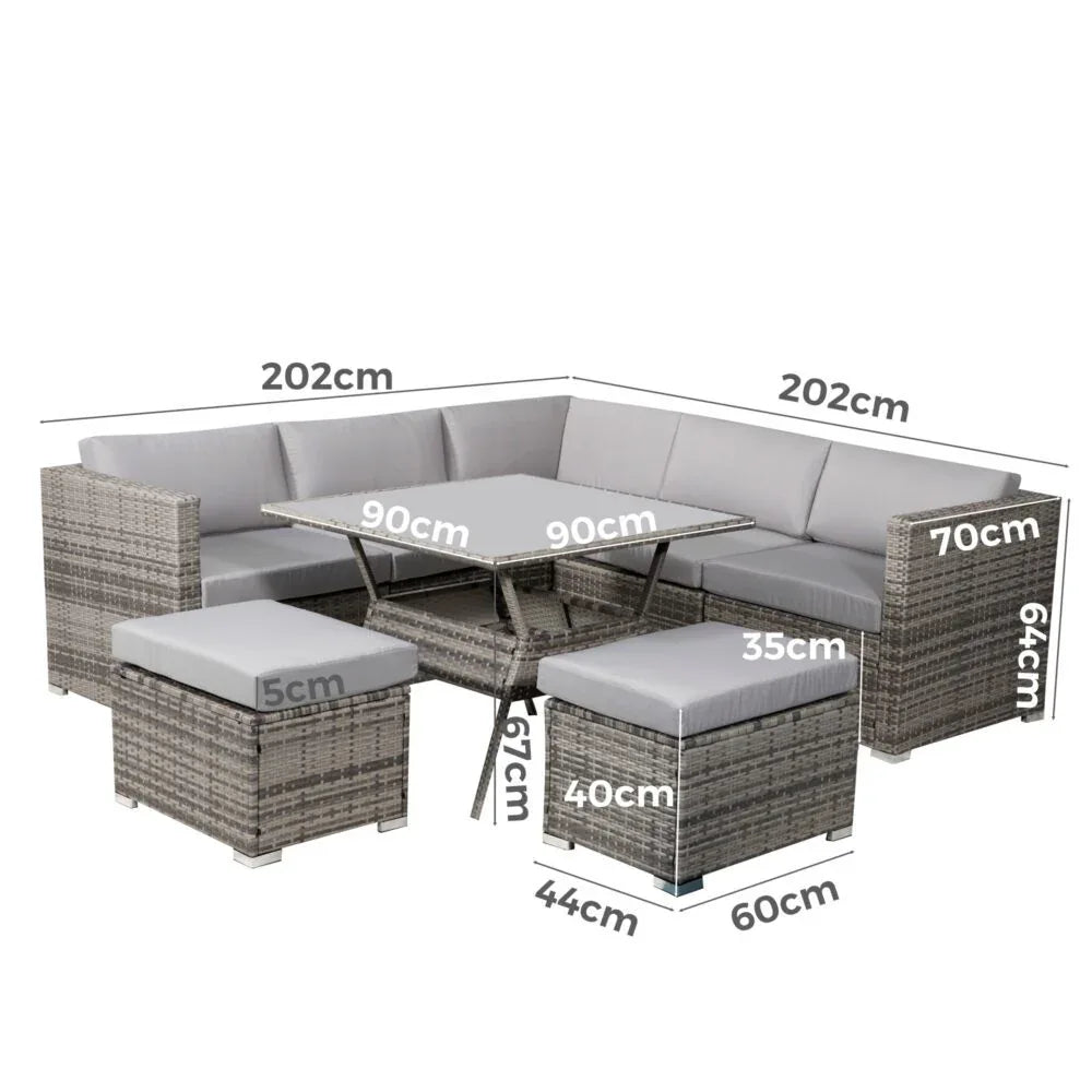 8PC Outdoor Dining Set Wicker Table & Chairs-Grey - Mekamart Australia