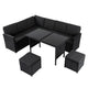 Ella 8-Seater Modular Outdoor Garden Lounge and Dining Set with Table and Stools in Black - Mekamart Australia
