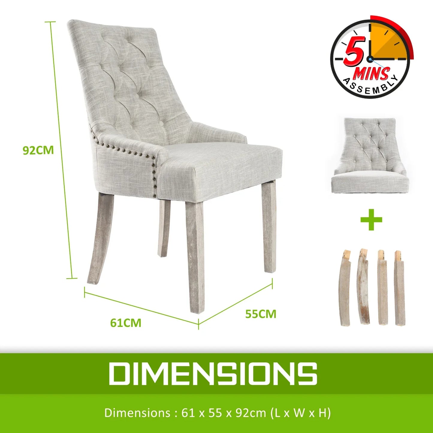 4X French Provincial Dining Chair Oak Leg AMOUR CREAM - Mekamart Australia