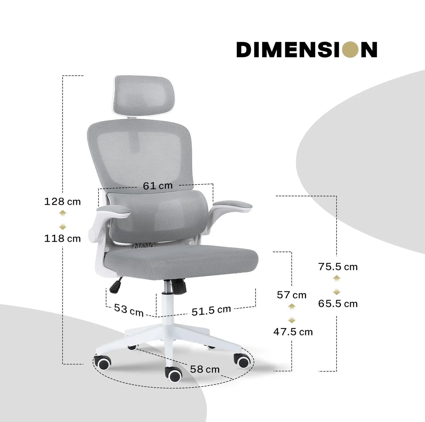 Work Office Chair - Lumber Support, Flip-up Armrest, Adjustable Headrest SITIO - GREY - Mekamart Australia