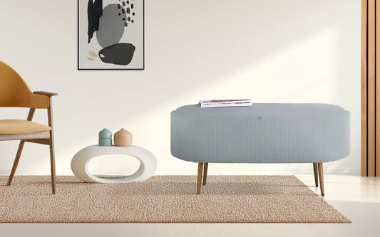 Coffee Table Storage Ottoman - Corduroy Padded Blanket Box Bench ESME - DUSTY BLUE - Mekamart Australia
