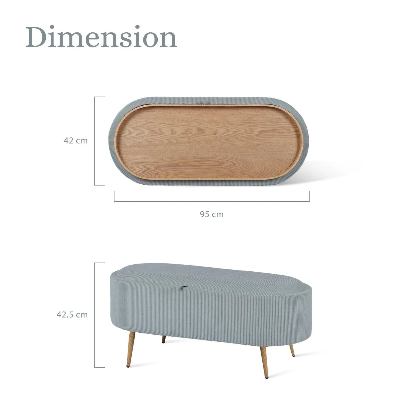 Coffee Table Storage Ottoman - Corduroy Padded Blanket Box Bench ESME - DUSTY BLUE - Mekamart Australia