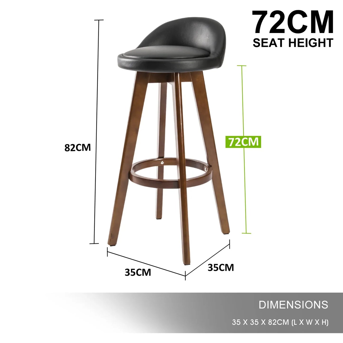 2X Wooden Bar Stool Dining Chair Leather LEILA 72cm BLACK BROWN - Mekamart Australia