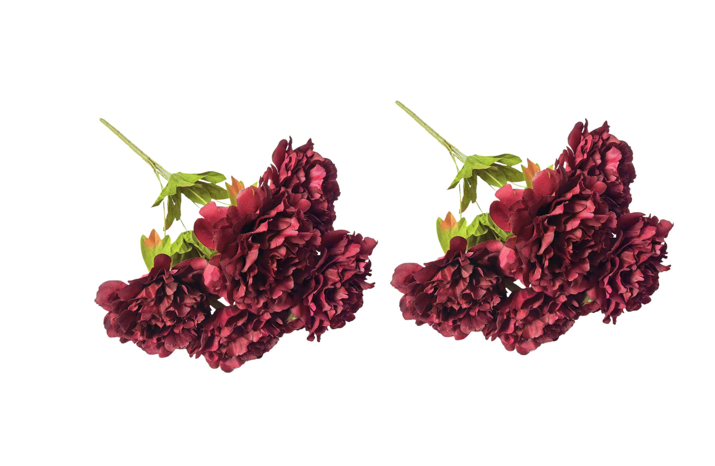 Artificial Bloomed Peony Bunch – Set of 2 Bunches – 45cm with 5 Flowers Each - Maroon - Mekamart Australia