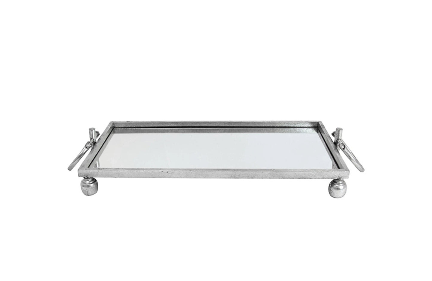 Eliza Small Rectangle Iron Mirror Tray with Handles - Silver - Mekamart Australia