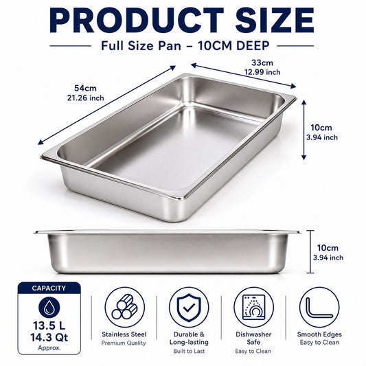 Commercial Stainless Steel GN 1/1 100mm Deep Gastronorm Bain Marie Buffet Steam Table Food Pan