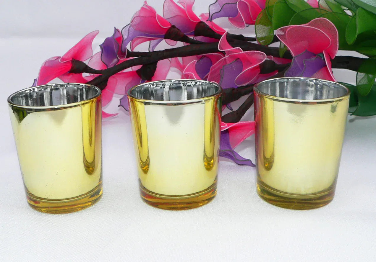 20 Pack Gold Votive Tealight Candle Holders Valentines Day Mercury Wedding Decor Glass Candlestick Party Decorations Bridal Baby Shower Event - Mekamart Australia
