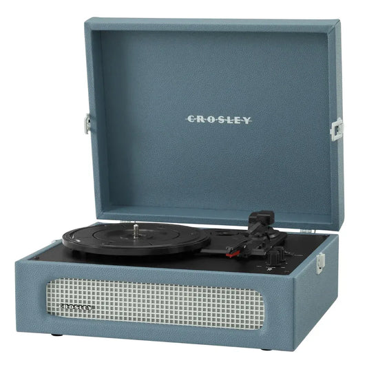 Crosley Voyager Bluetooth Portable Turntable + Bundled Crosley Record Storage Display Stand - Washed Blue