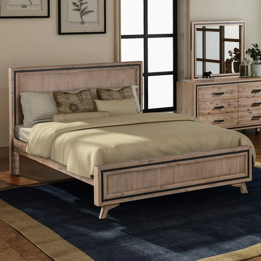 4 Pieces Bedroom Suite Queen Size Silver Brush in Acacia Wood Construction Bed, Bedside Table & Dresser - Mekamart Australia