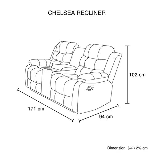 Chelsea 2R Seater Finest Leatherette Recliner Feature Console LED Light Ultra Cushioned - Mekamart Australia