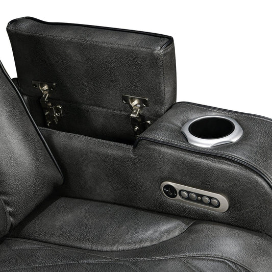 3 Seater Electric Air Leather Dark Grey Recliner - Mekamart Australia