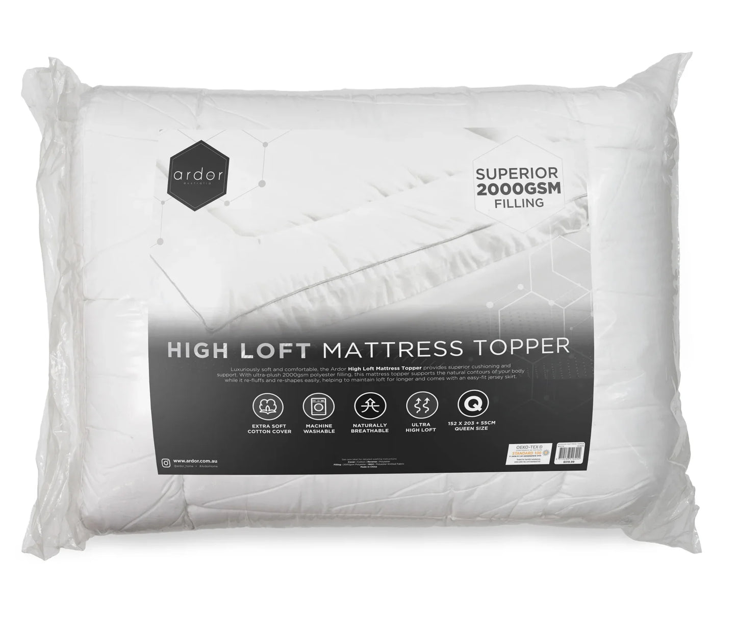 2000GSM STANDARD MICROFIBRE MATTRESS TOPPER - QUEEN - Mekamart Australia