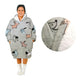 Adult Women Comfy Warm Blanket Hoodie with Sherpa Fleece Reverse Grey Dogs - Mekamart Australia