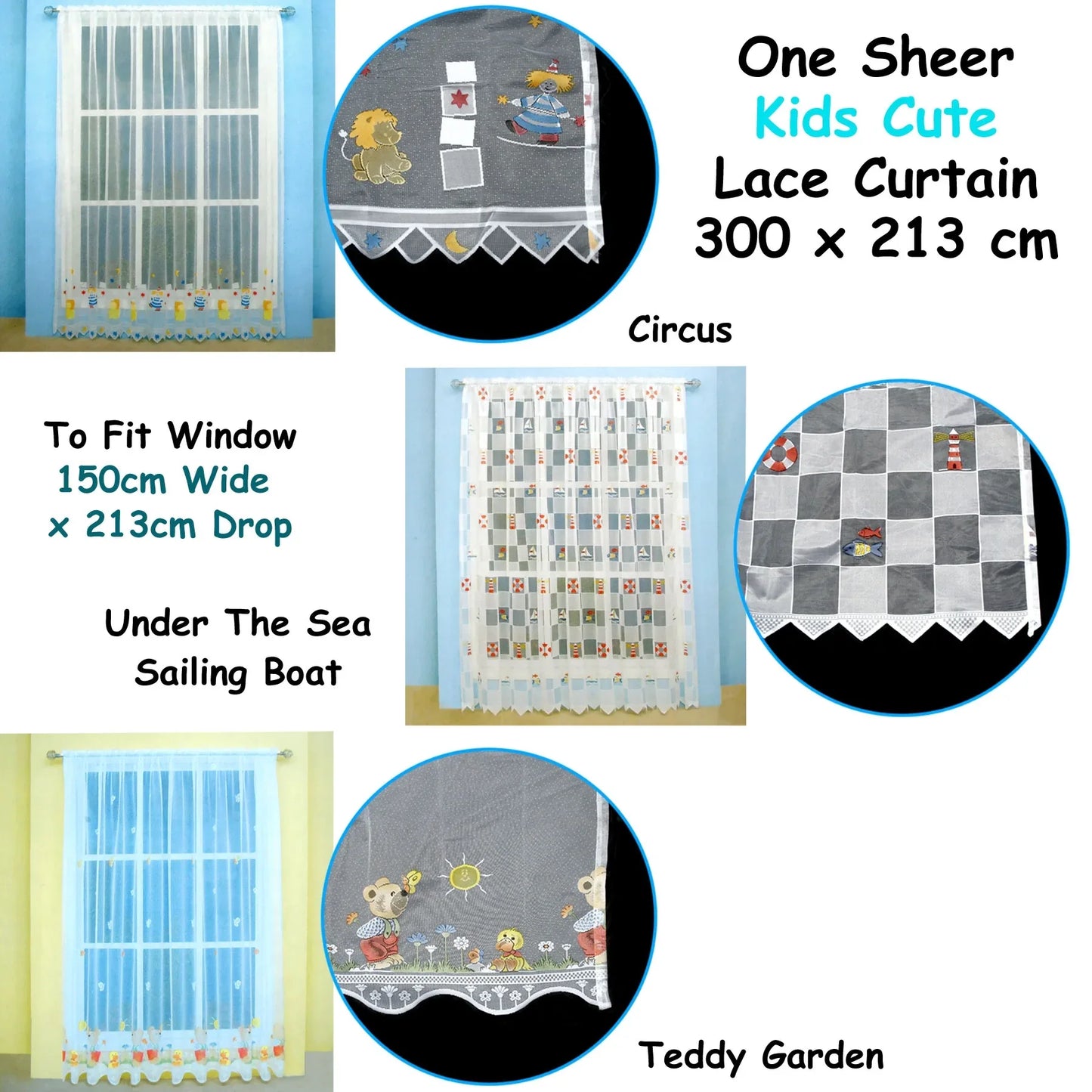 One Piece Kids CuteSheer Lace Curtain Circus - Mekamart Australia