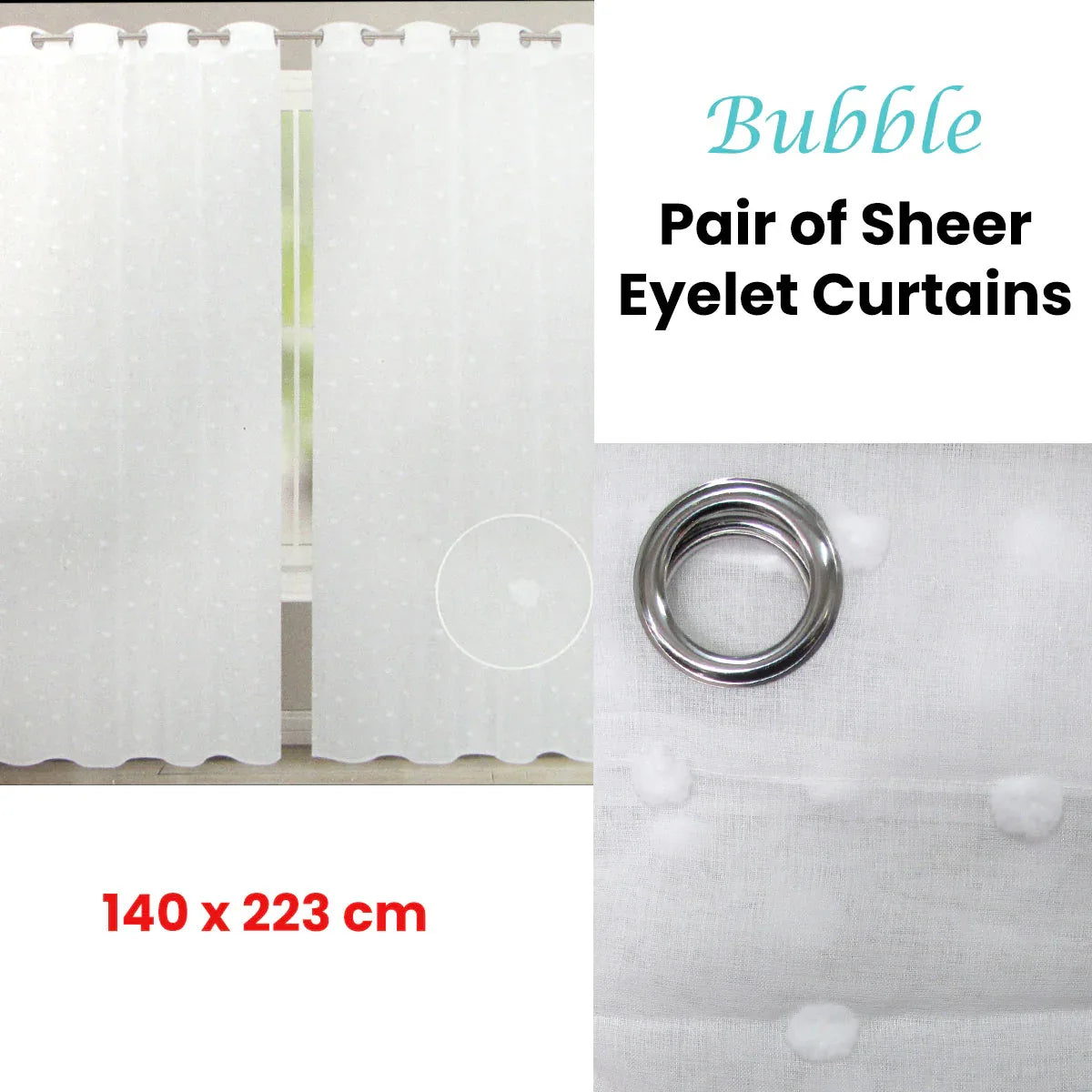 Bubble White Pair of Sheer Eyelet Curtains 140 x 223cm - Mekamart Australia