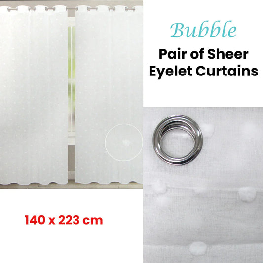 Bubble White Pair of Sheer Eyelet Curtains 140 x 223cm - Mekamart Australia