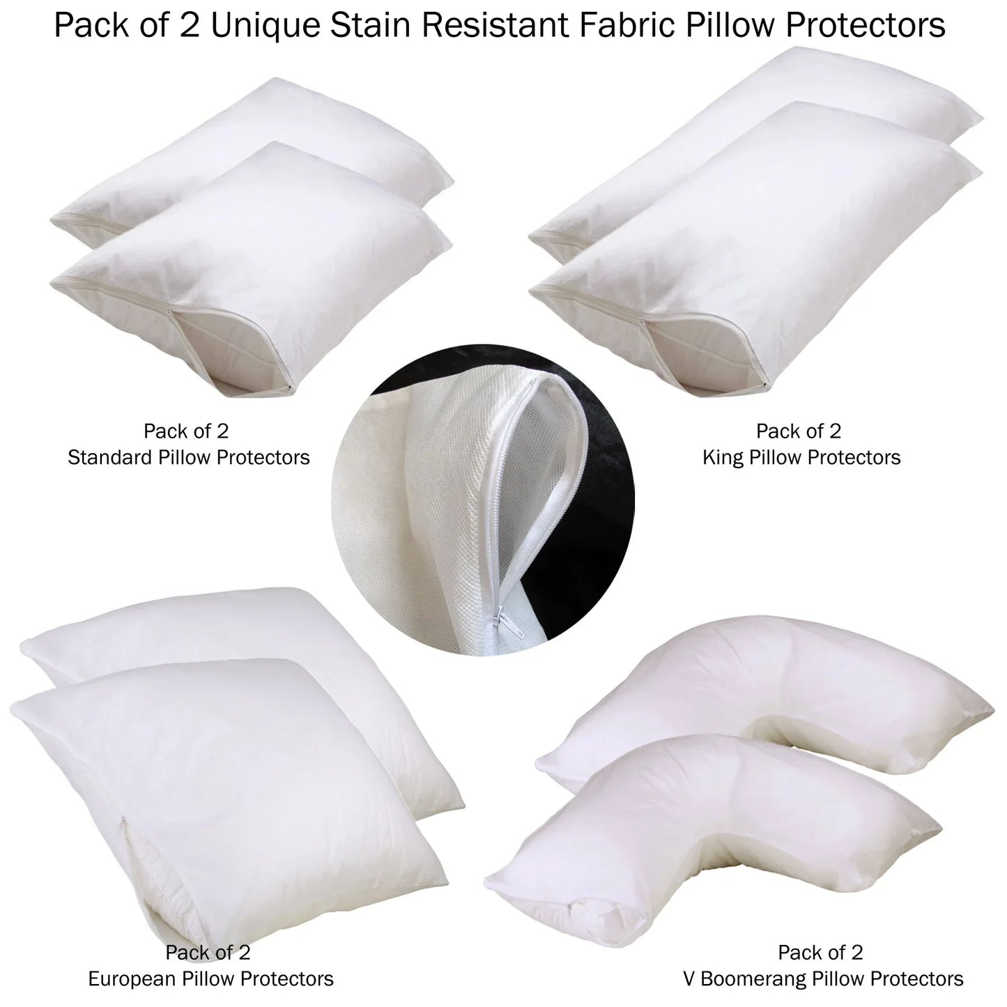 Set of 2 Stain Resistant Pillow Protectors Standard - Mekamart Australia