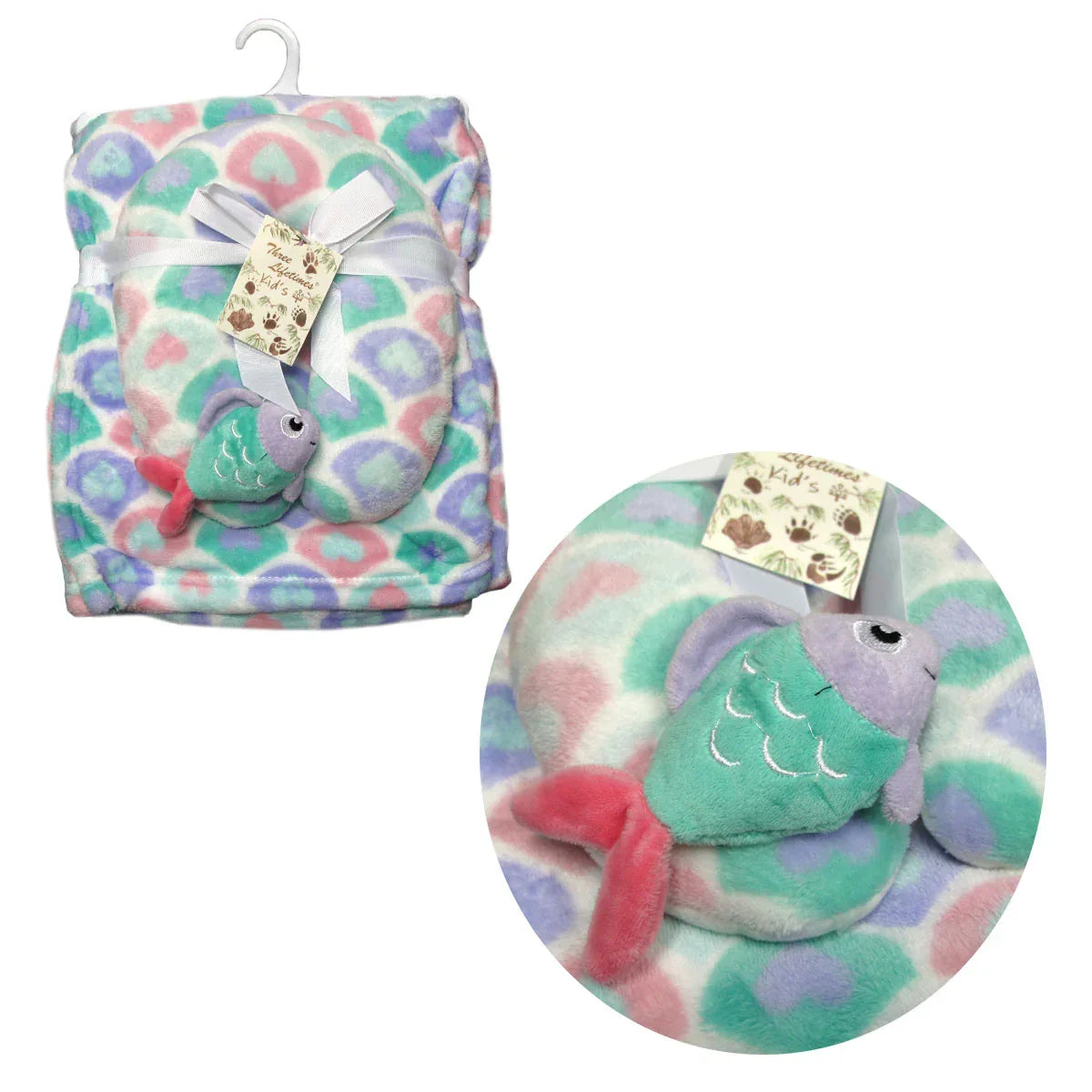 Baby Animal Coral Fleece Blanket + Pillow Fish - Mekamart Australia