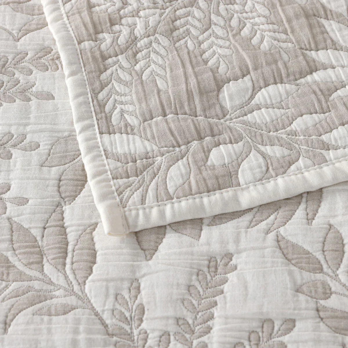 Bianca Ameila Stone Jacquard Quilted Foliage Bedspread Set Queen - Mekamart Australia