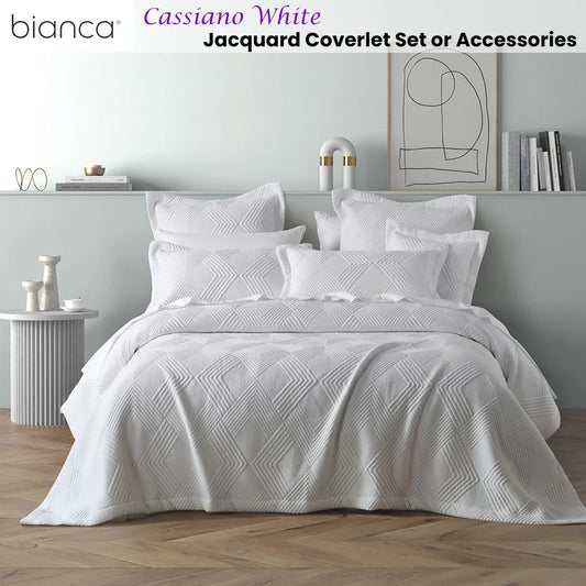 Bianca Cassiano White Polyester Jacquard Coverlet Set Super King - Mekamart Australia